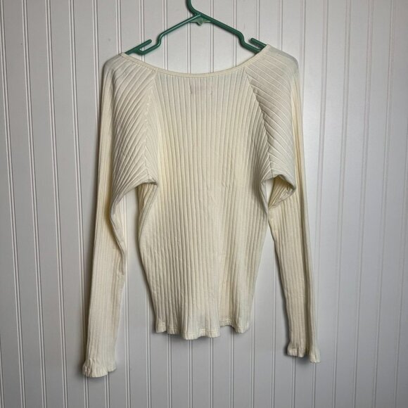 Knox Rose cream ribbed long sleeve scoop neck tee size medium P2 - Picture 8 of 8
